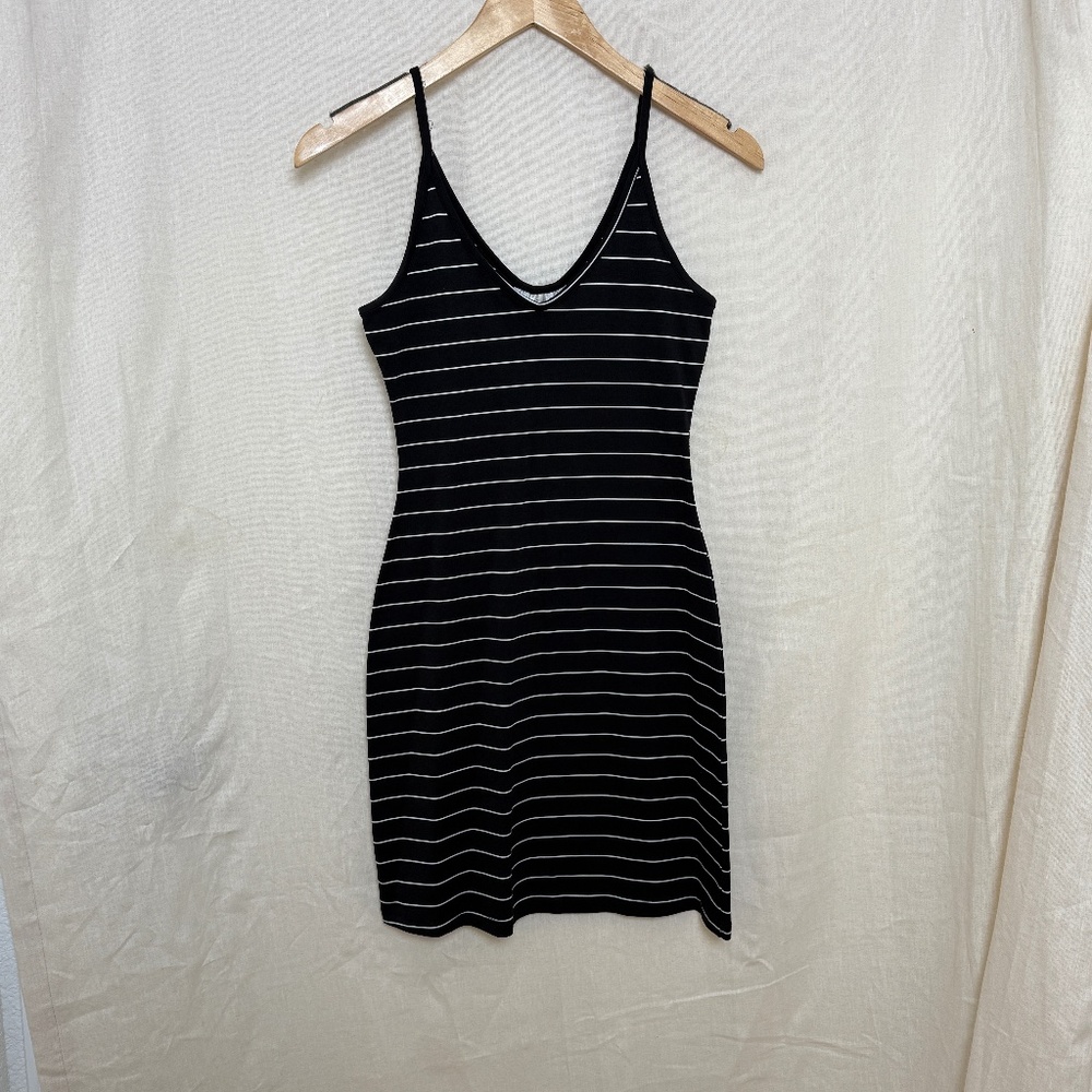 Y2K Black White Striped Mini Dress Small